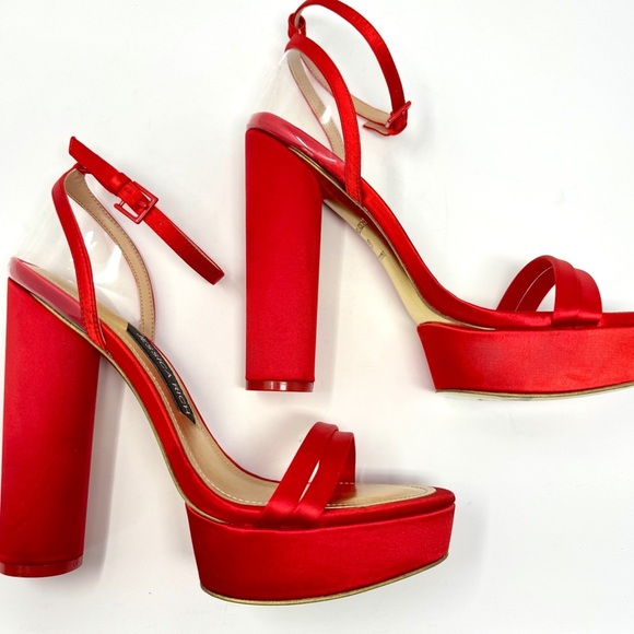 Jessica Rich Red Satin Block Heel Platform Heels - Picture 3 of 12
